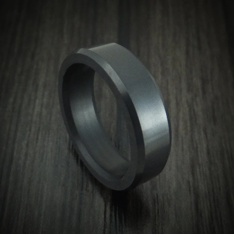 minimalist peak ridge ring-Elysium Black Diamond Slim Wedding Men's Band Beveled With Polish Finish