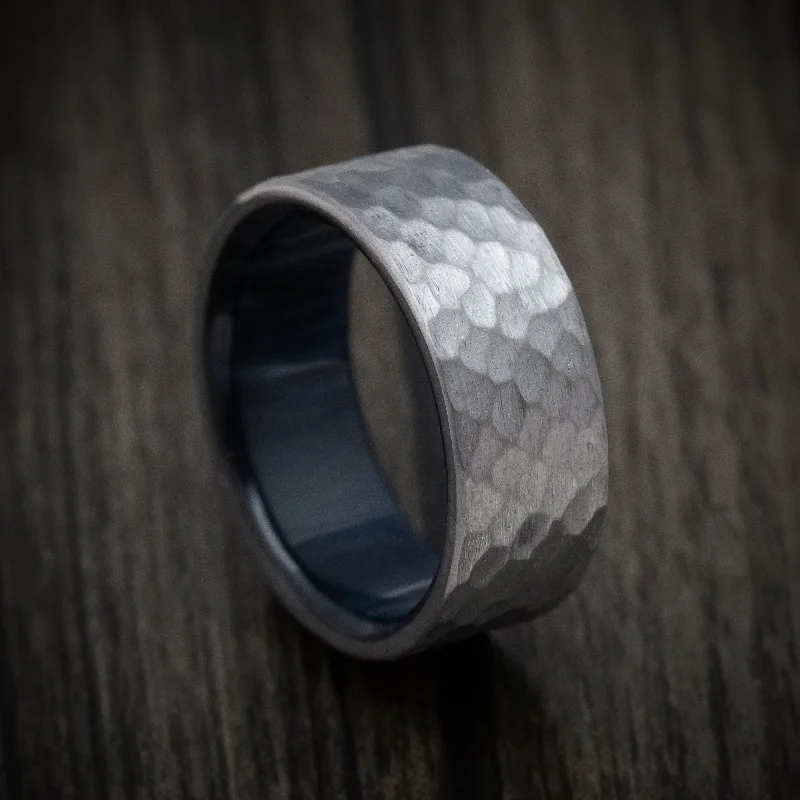 bohemian glyph ring-Hammered Tantalum Men's Ring with Wood Sleeve