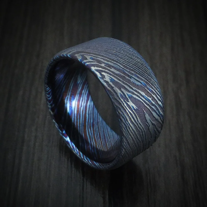 bohemian summit crest ring-Kuro-Ti Twisted Titanium Etched and Heat-Treated Men's Ring Custom Made Band