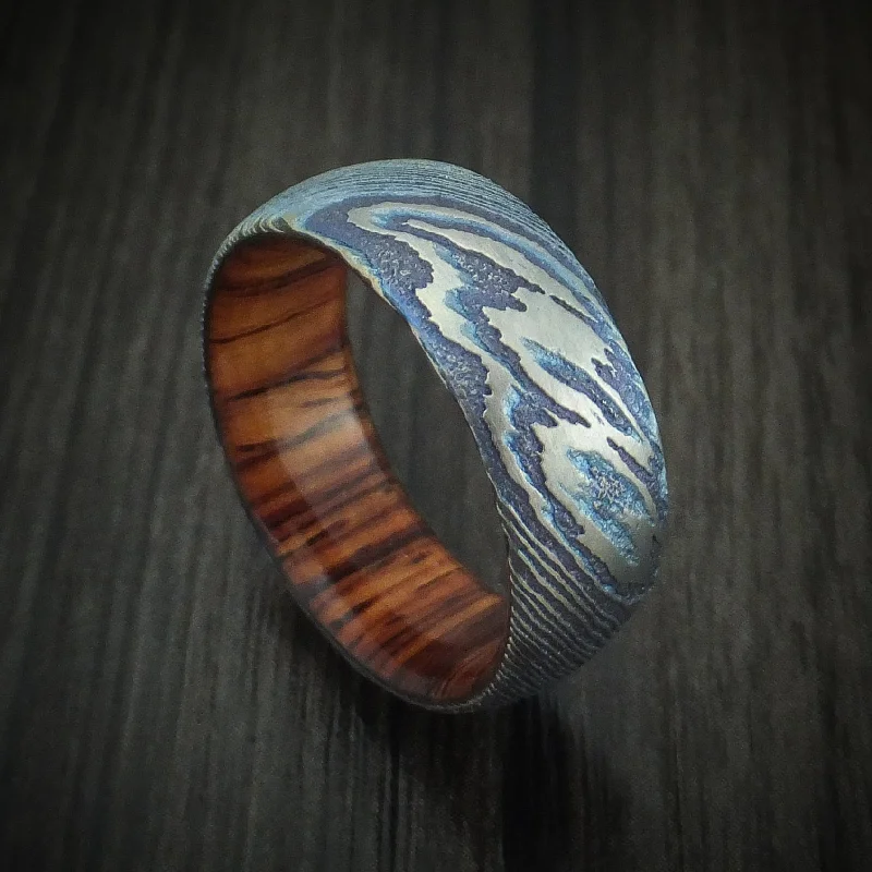 modern tiered emerald ring-Kuro-Ti Twisted Titanium Etched And Heat-Treated Men's Ring With Hardwood Sleeve Custom Made Band