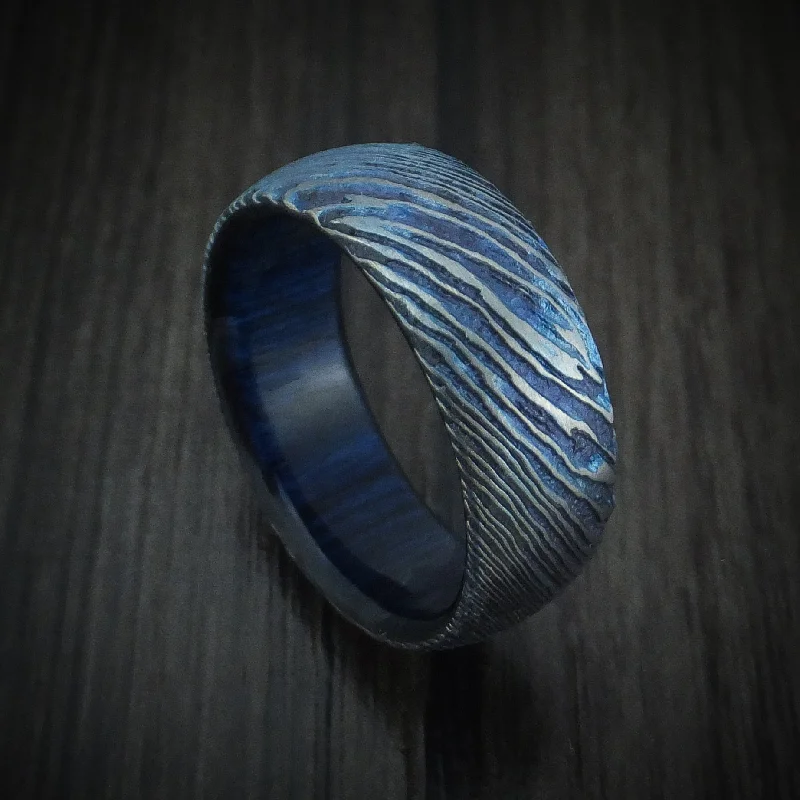 polished gold arc ring-Kuro-Ti Twisted Titanium Etched and Heat-Treated Men's Ring with Hardwood Sleeve Custom Made Band