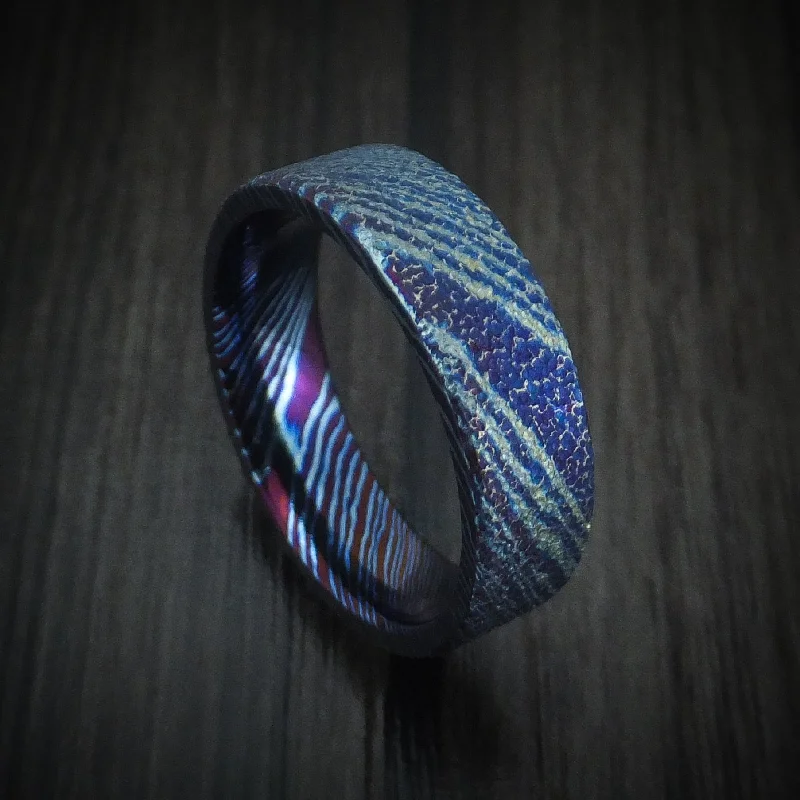 vintage-inspired malachite ring-Kuro-Ti Twisted Titanium Heat-Treated Men's Ring Custom Made Band