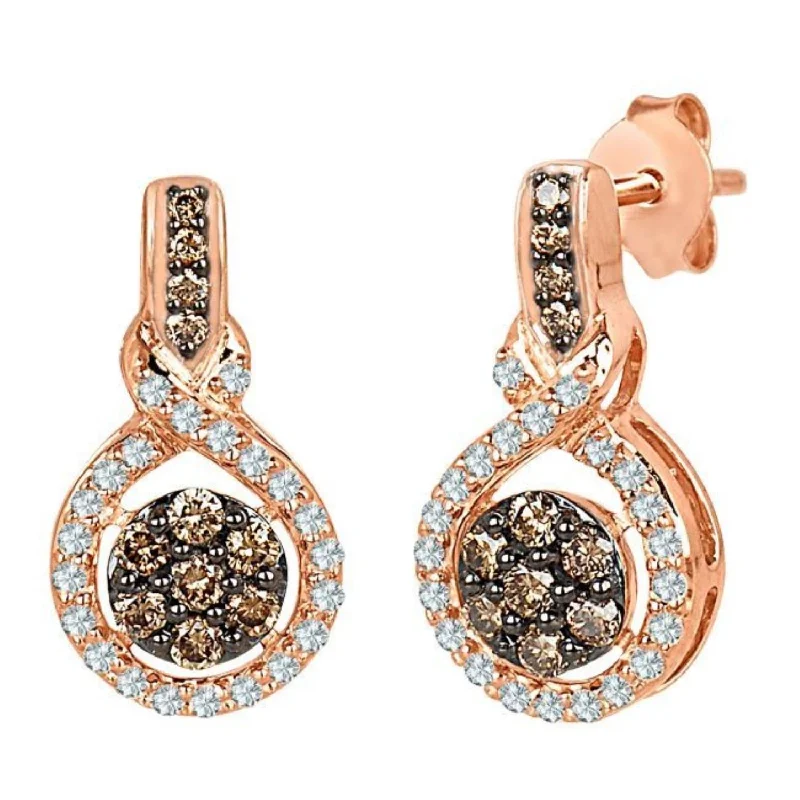 artisan-crafted rose earrings-Mochaccino 1/2 CTW Diamond Drop & Dangle Earrings in 10KT Rose Gold