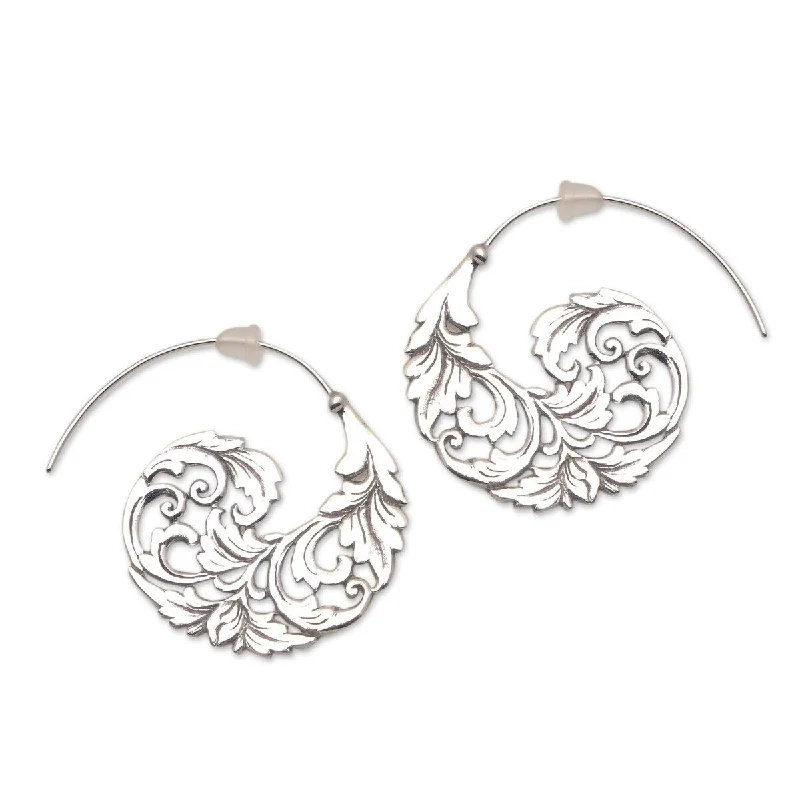 minimalist summit peak earrings-NOVICA Garden Waves, Sterling silver half-hoop earrings