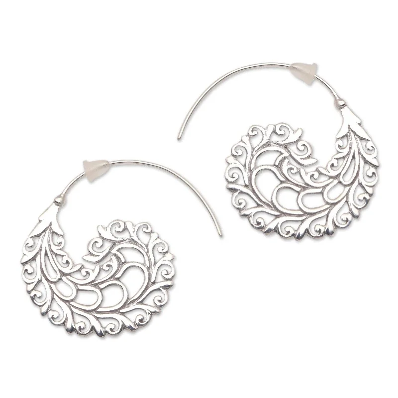 polished bronze hoop earrings-NOVICA Romantic Vines, Sterling silver half-hoop earrings - 1.2*0.1