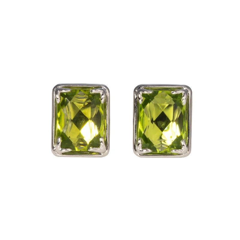 modern tiered ruby earrings-Peridot 14K White Gold River Stud Earrings