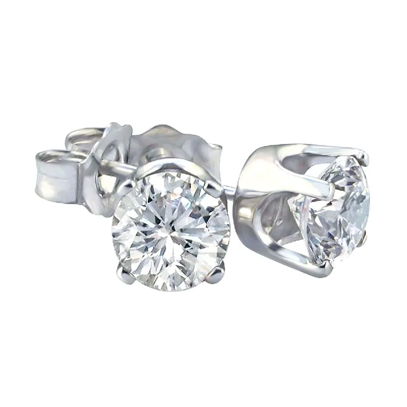 polished silver tier earrings-Premiere 1/10 CTW Diamond Solitaire Stud Earrings in 14KT White Gold