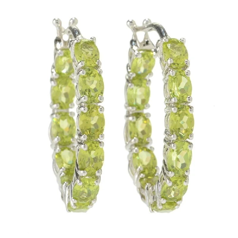 vintage-style turquoise earrings-Rhodium Over Sterling Silver 4.32ctw Peridot Hoops Earring 0.75'L - Green