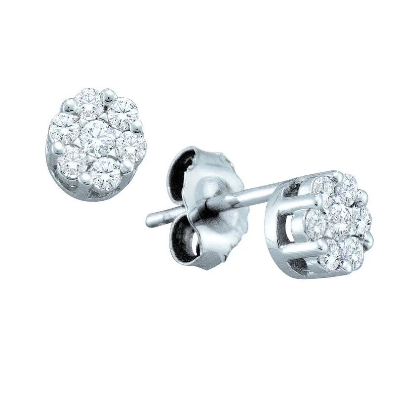 raw agate accent earrings-Signature 1 CTW Diamond Cluster Stud Earrings in 14KT White Gold