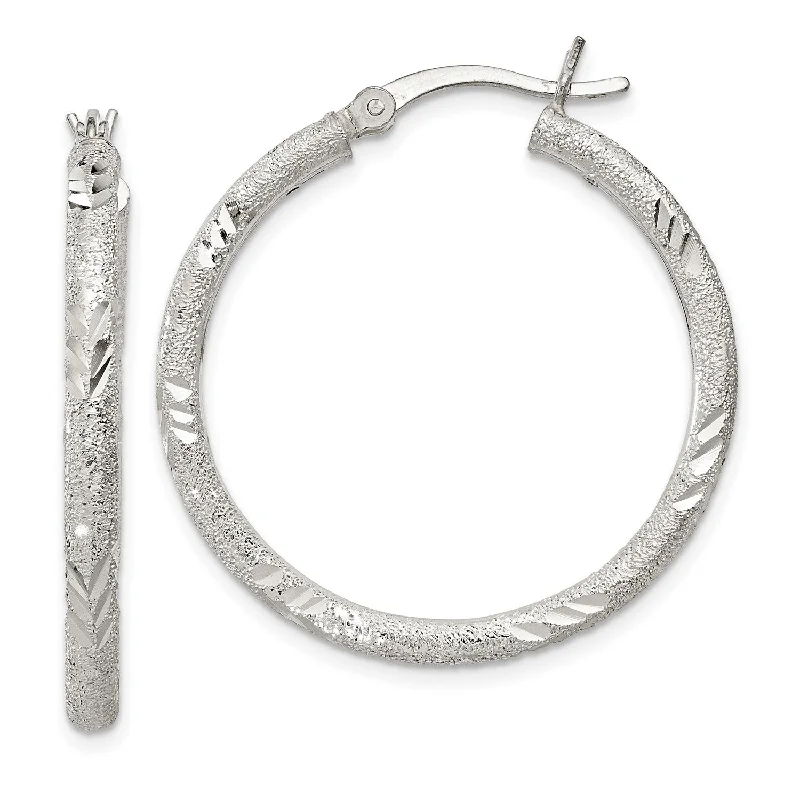 modern tiered moonstone earrings-Sterling Silver 29X32MM Diamond-cut Hoop Earrings