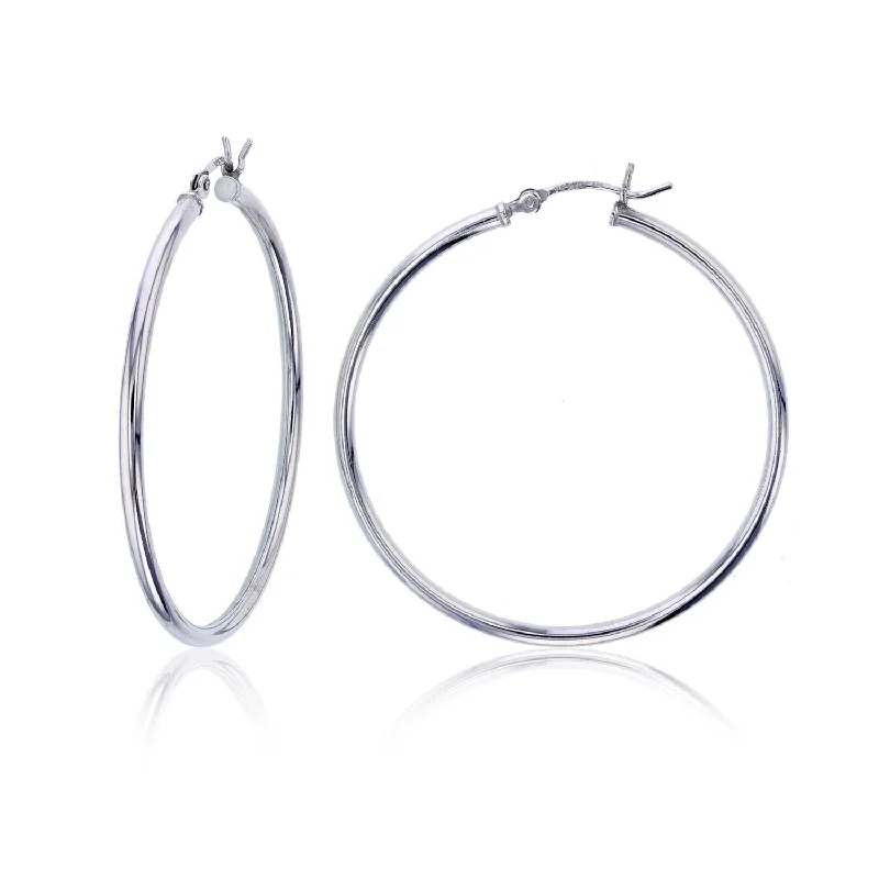 bold opal peak ridge earrings-Sterling Silver 2X50MM Hoop Earrings