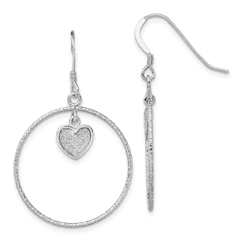 bold emerald peak ridge earrings-Sterling Silver 40MM Diamond-cut Glitter Heart Earrings