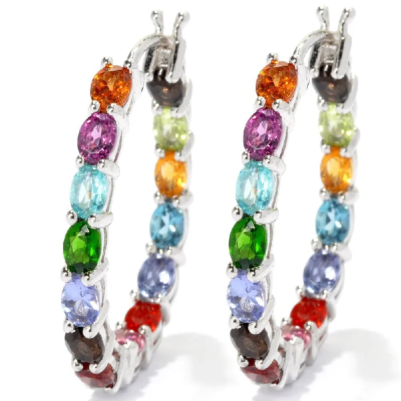 adjustable ridge peak earrings-Sterling Silver Exotic Multi Gemstone Hoop Earrings