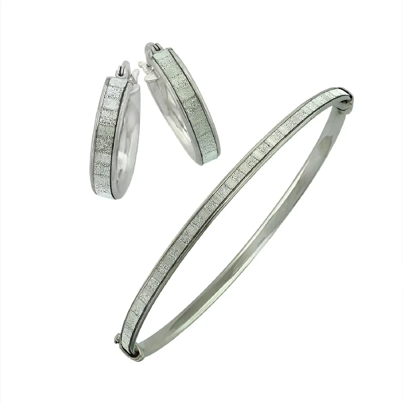 inscribed forever stud earrings-Sterling Silver Glitter Hoop Earrings and Bangle Set