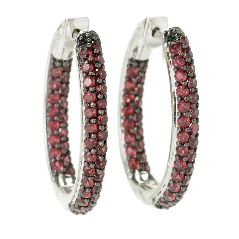 polished silver arc earrings-Sterling Silver Pave Rhodolite Inside-out Hoop Earrings