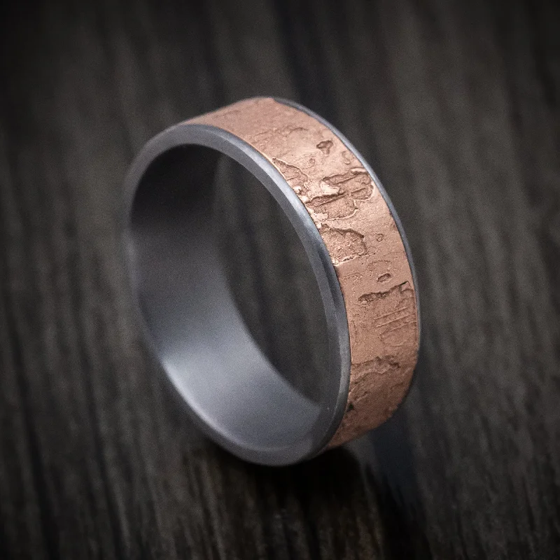 modern sleek nebula ring-Tantalum and 14K Rose Gold Textured Mens Band