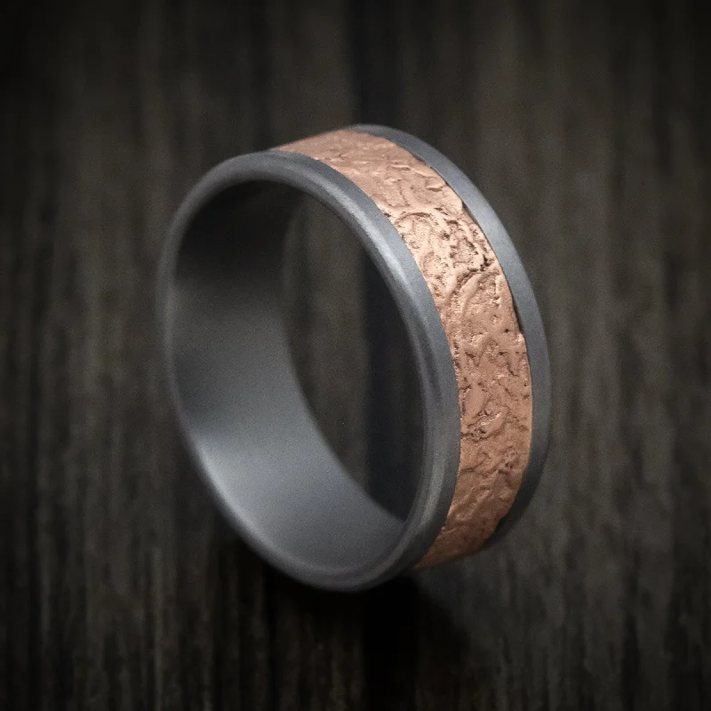 bohemian apex peak ring-Tantalum and Splatter Textured 14K Rose Gold Mens Ring