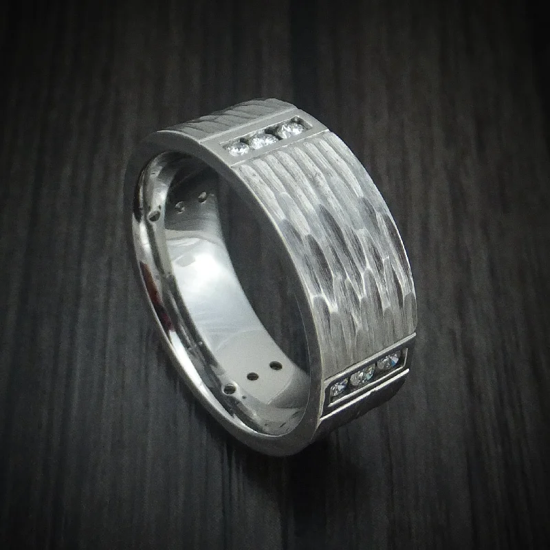 vintage-style aventurine ring-Titanium and Diamond Tree Bark Finish Custom Men's Ring