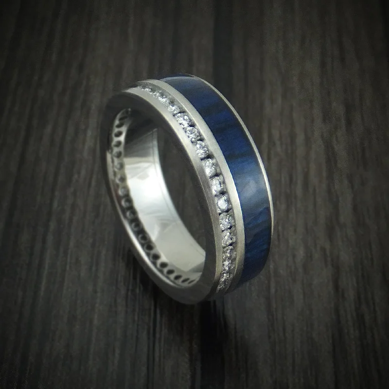 minimalist slope peak ring-Titanium and Eternity Lab Diamonds Band with Wood Inlay Custom Made Men's Ring