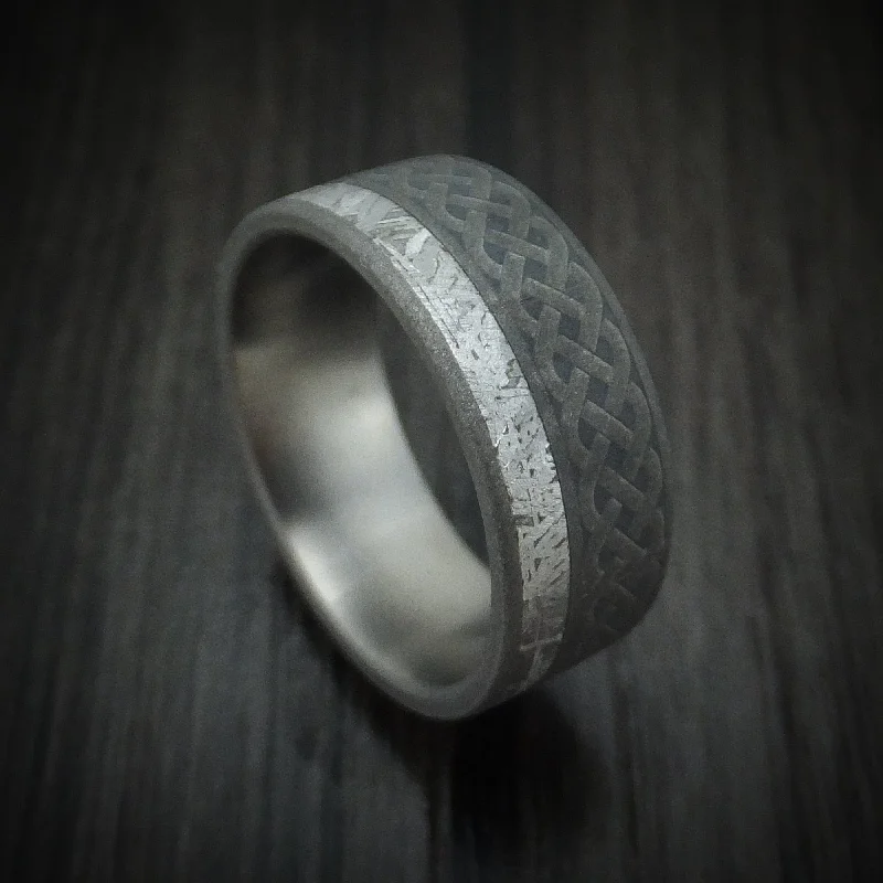 adjustable steel curve ring-Titanium Celtic Men's Ring with Gibeon Meteorite Custom Made Band