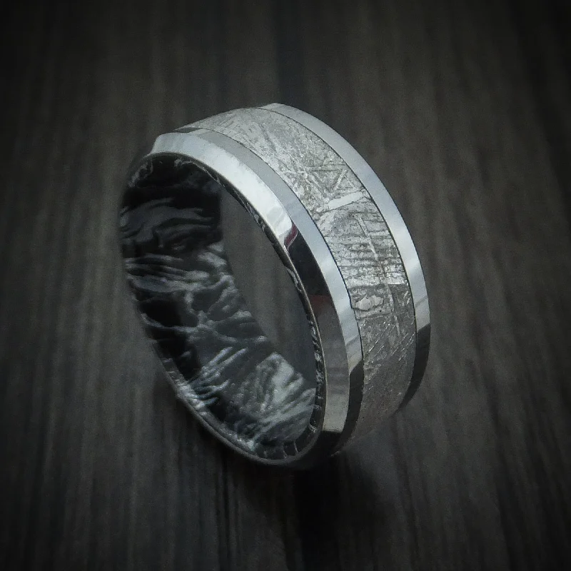 minimalist crest summit ring-Titanium Men's Ring With Gibeon Meteorite And SpectraMokume Custom Made