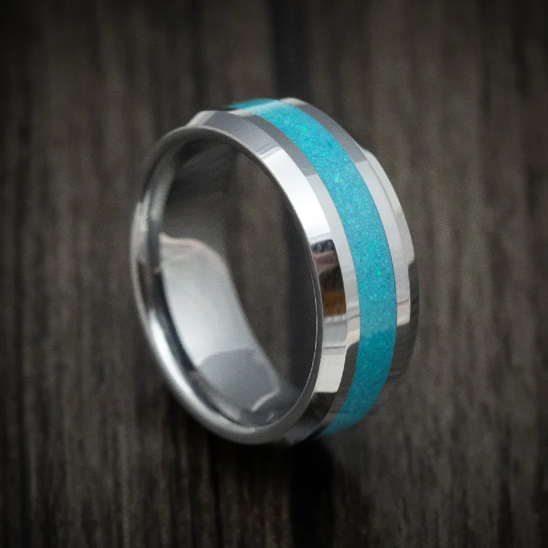 bohemian summit crest ring-Tungsten Men's Ring with Opal Inlay Custom Made