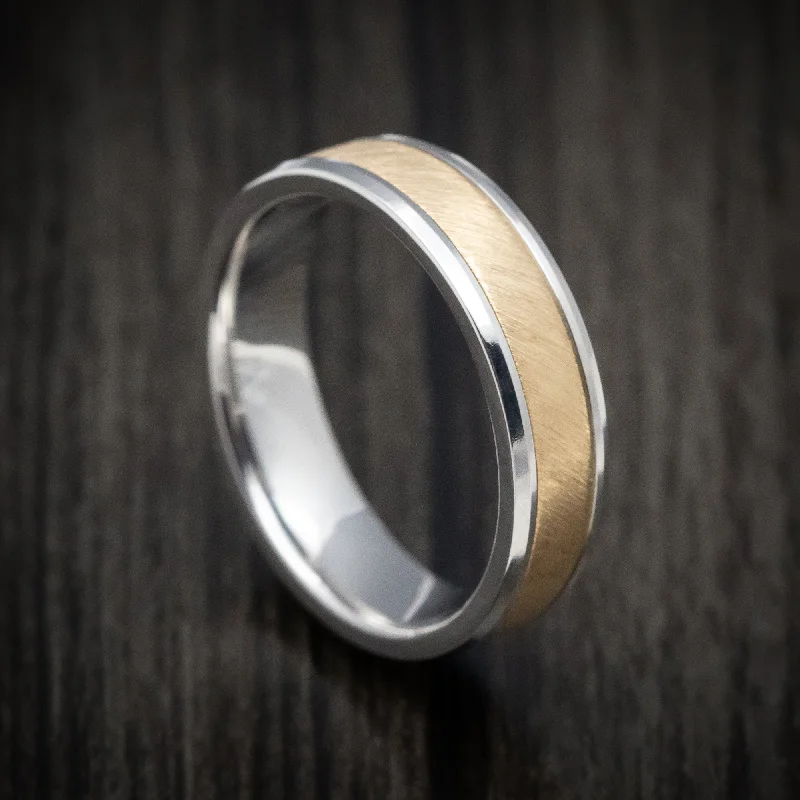 artisan-crafted gold ring-Two-tone 14K Yellow and White Gold Wedding Men's Band