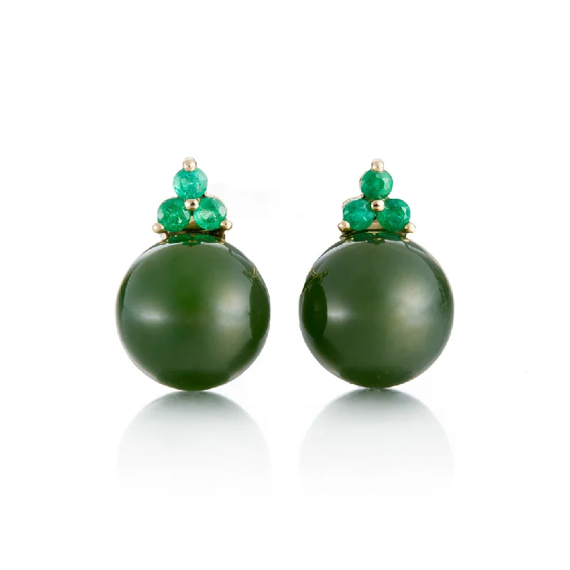 bold sapphire peak ridge earrings-Madison Earrings in Green Nephrite Jade & Emeralds