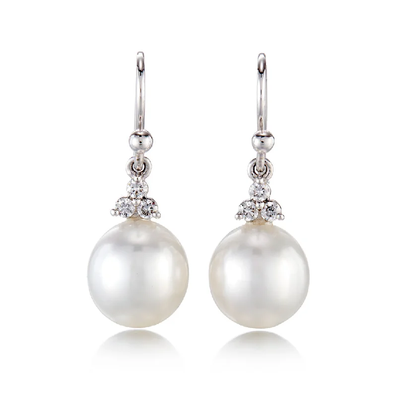 polished gold tier earrings-White Gold Madison Drop Earrings in South Sea Pearls & Diamonds