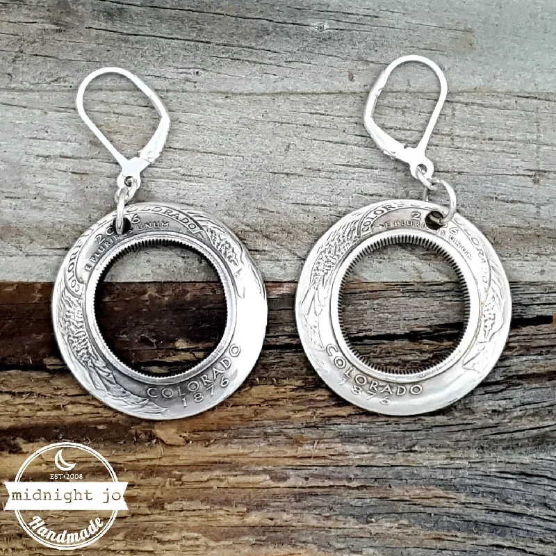 inscribed eternity drop earrings-90% Silver State Quarter Inside Out Coin Earrings