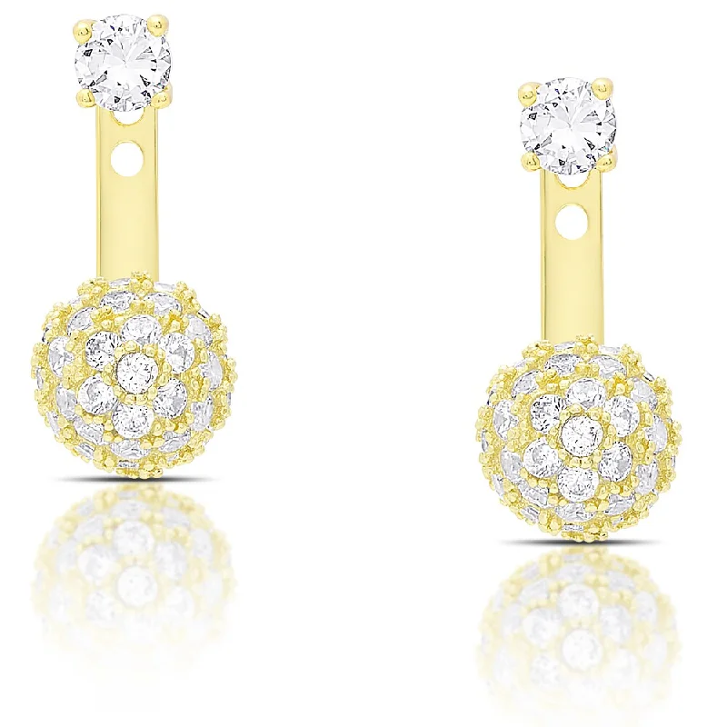 bold emerald peak ridge earrings-Dolce Giavonna Gold Over Silver or Sterling Silver Cubic Zirconia Ball Jacket Earrings