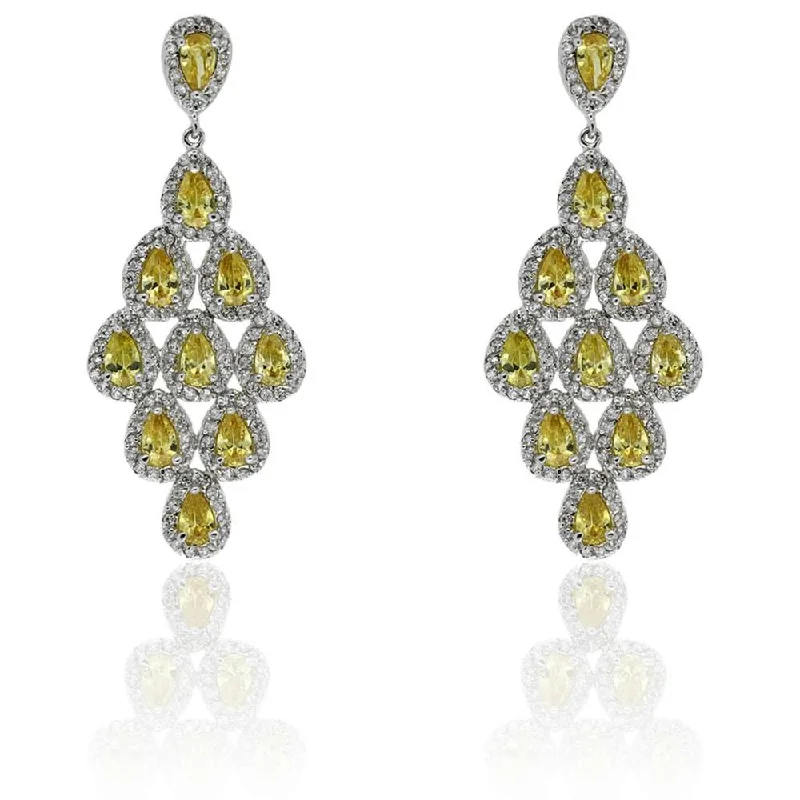 minimalist apex ridge earrings-Dolce Giavonna Silver Overlay Yellow and White CZ Chandelier Earrings