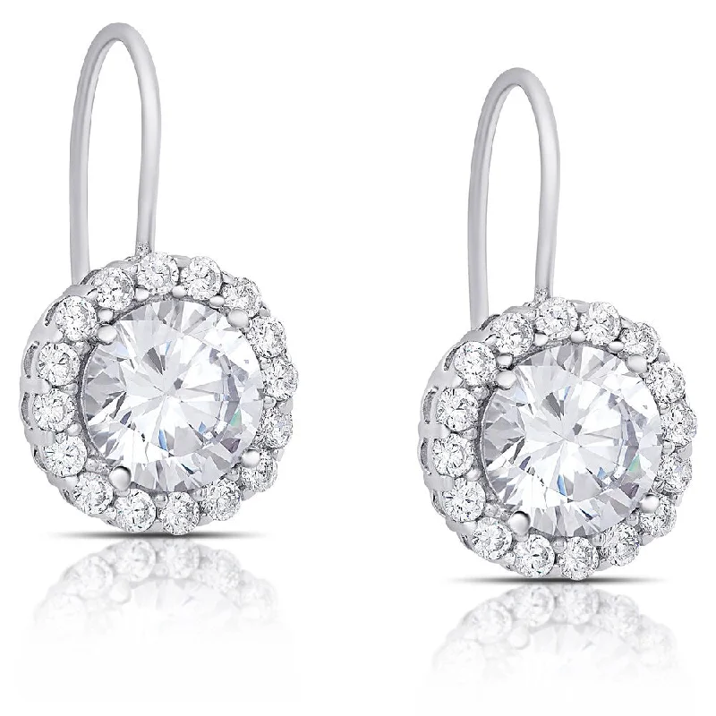 polished silver nebula earrings-Dolce Giavonna Sterling Silver Cubic Zirconia Halo Leverback Earrings