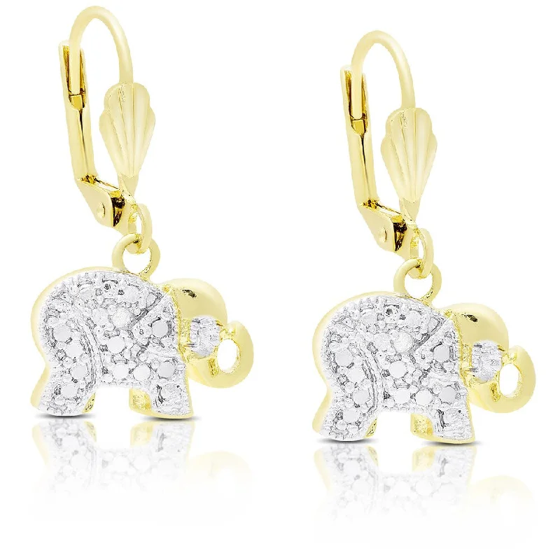 minimalist slope peak earrings-Finesque Gold Overlay Diamond Accent Dangling Elephant Earrings