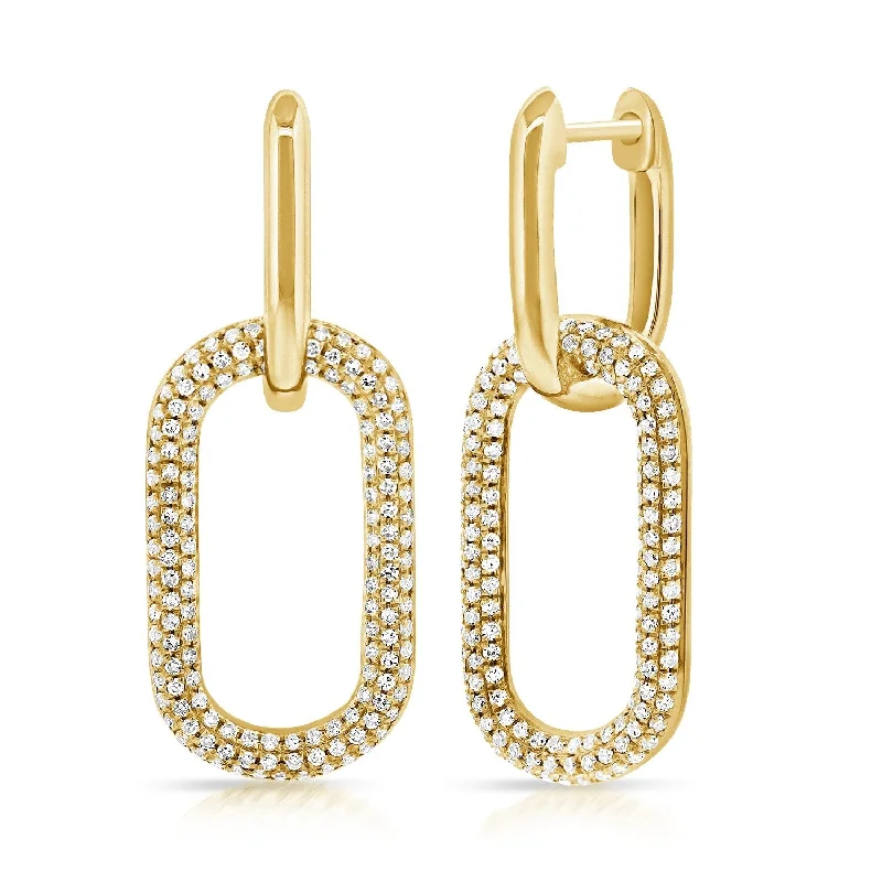 distressed silver hoop earrings-Joelle Diamond Pave Paperclip Link Chain Drop Earrings 3/4 ct. t.w. 14K Gold