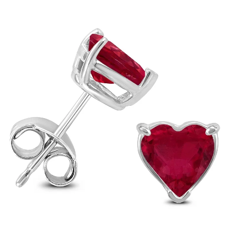 minimalist slope peak earrings-Marquee 14K White Gold 4MM Heart Ruby Earrings