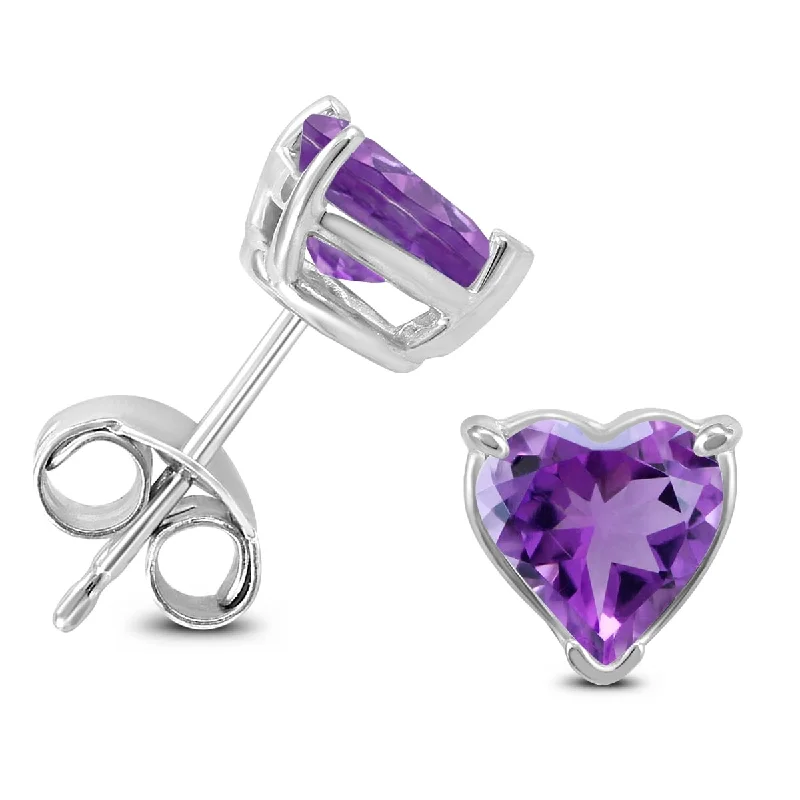 vintage-inspired ruby earrings-Marquee 14K White Gold 5MM Heart Amethyst Earrings