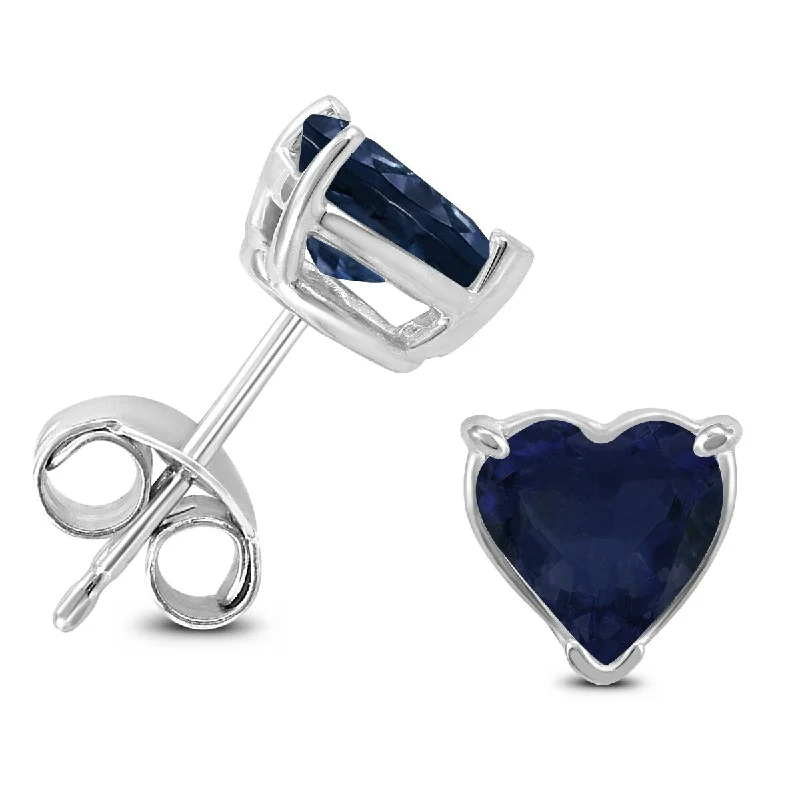 bohemian summit crest earrings-Marquee 14K White Gold 5MM Heart Sapphire Earrings