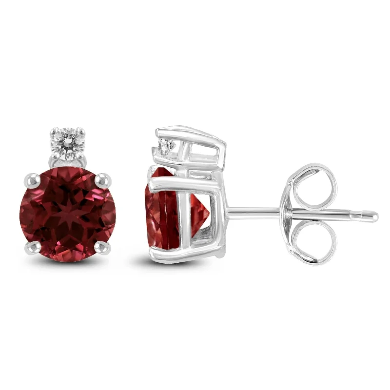 dainty twig drop earrings-Marquee 14K White Gold 5MM Round Garnet and Diamond Earrings