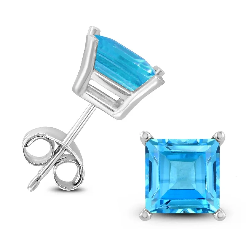 nature-themed apex ridge earrings-Marquee 14K White Gold 5MM Square Blue Topaz Earrings