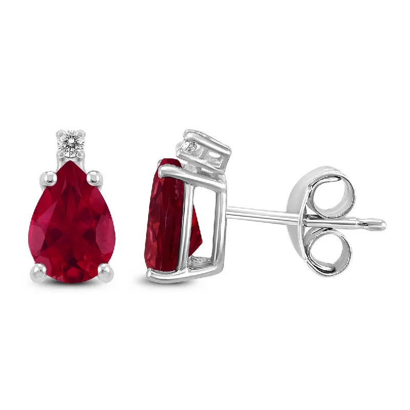 gothic-inspired spider claw earrings-Marquee 14K White Gold 5x3MM Pear Ruby and Diamond Earrings