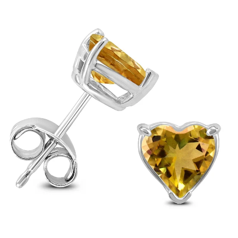 gothic-inspired scorpion tail earrings-Marquee 14K White Gold 6MM Heart Citrine Earrings