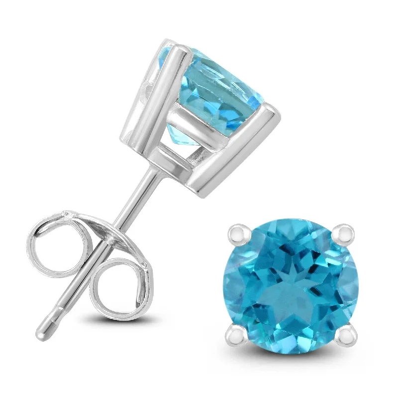 inscribed unity stud earrings-Marquee 14K White Gold 6MM Round Blue Topaz Earrings