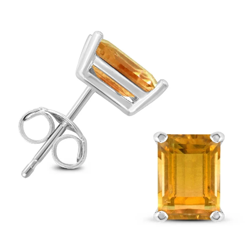 gothic-inspired tiger claw earrings-Marquee 14K White Gold 6x4MM Emerald Shaped Citrine Earrings