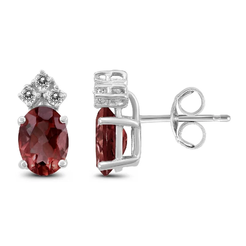 bold topaz peak ridge earrings-Marquee 14K White Gold 6x4MM Oval Garnet and Diamond Earrings