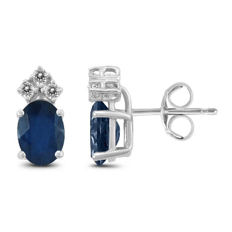 adjustable summit crest earrings-Marquee 14K White Gold 6x4MM Oval Sapphire and Diamond Earrings