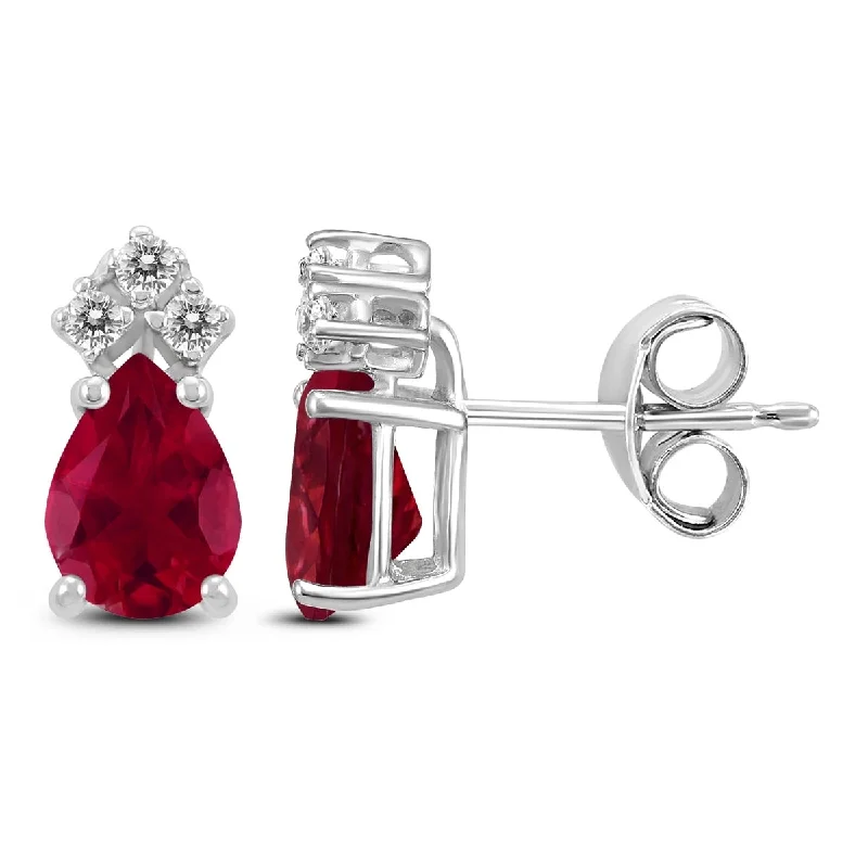 artisan-crafted silver earrings-Marquee 14K White Gold 6x4MM Pear Ruby and Diamond Earrings