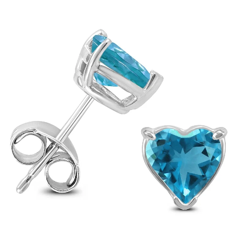 bold ruby peak ridge earrings-Marquee 14K White Gold 7MM Heart Blue Topaz Earrings