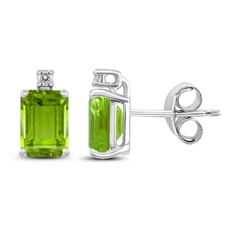 dazzling trillion-cut stud earrings-Marquee 14K White Gold 7x5MM Emerald Shaped Peridot and Diamond Earrings