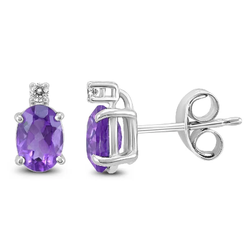 modern contoured drop earrings-Marquee 14K White Gold 7x5MM Oval Amethyst and Diamond Earrings